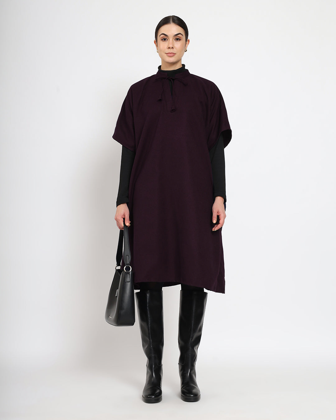 Plum Passion Band Collar woolen Kaftan Dress