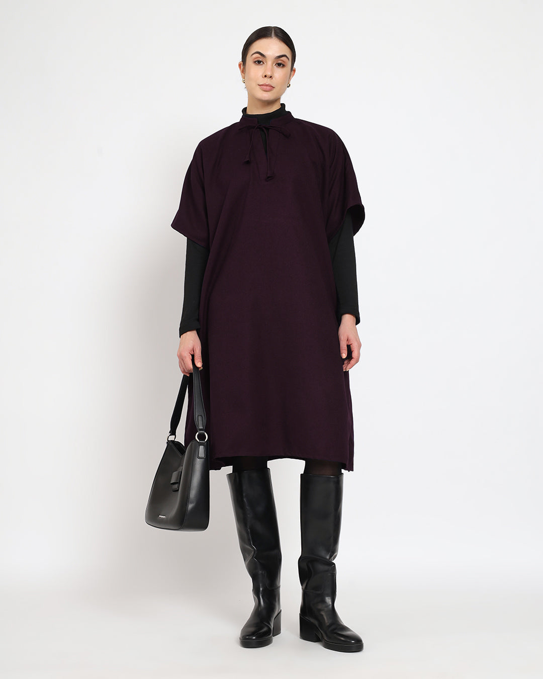 Plum Passion Band Collar woolen Kaftan Dress