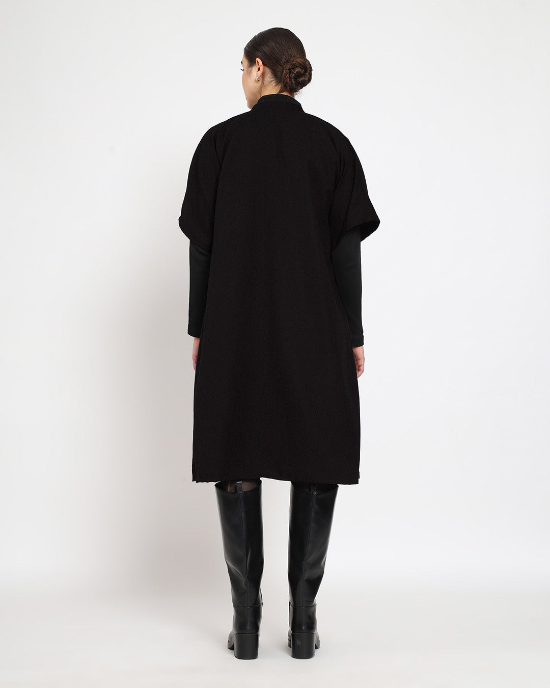 Black Band Collar woolen Kaftan Dress