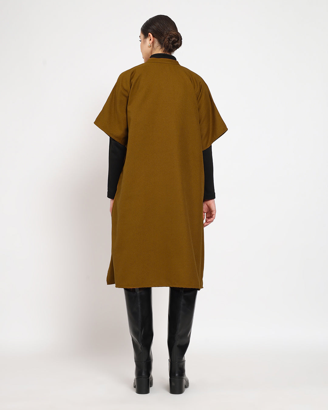 Mustard Band Collar woolen Kaftan Dress