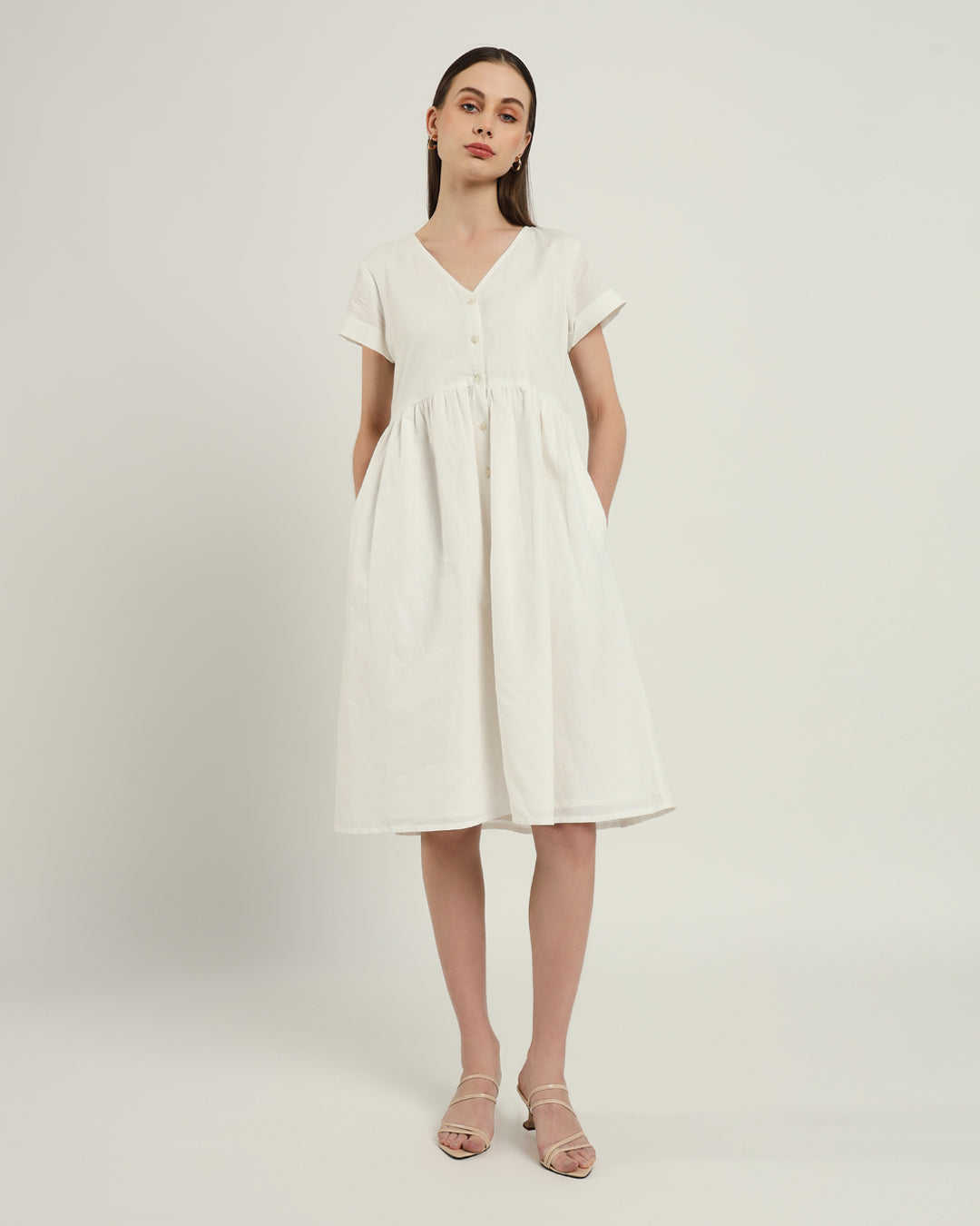 The Valence Daisy White Linen Dress