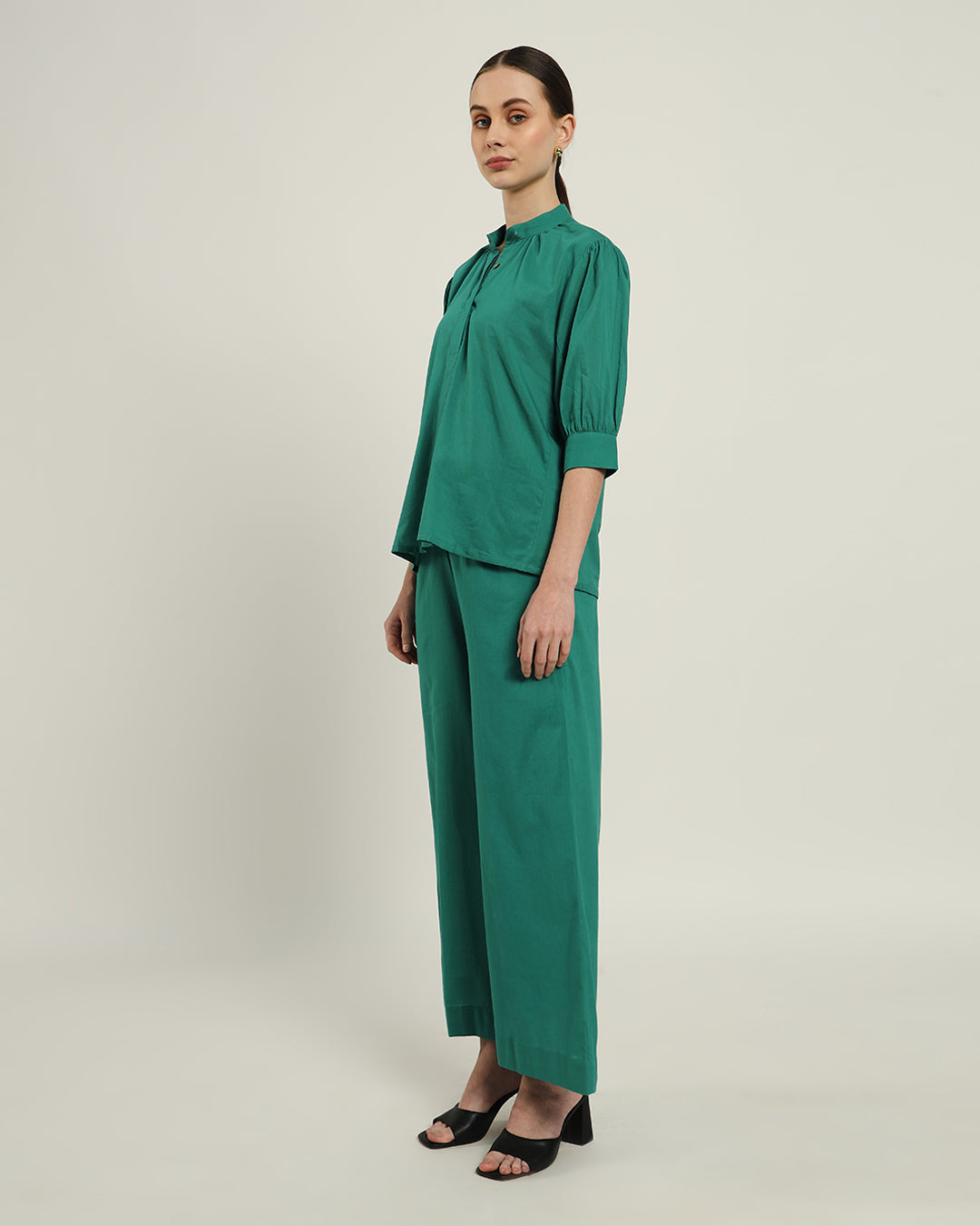 Green Gleam Relaxed Button-Down Shirt Solid Co-ord set