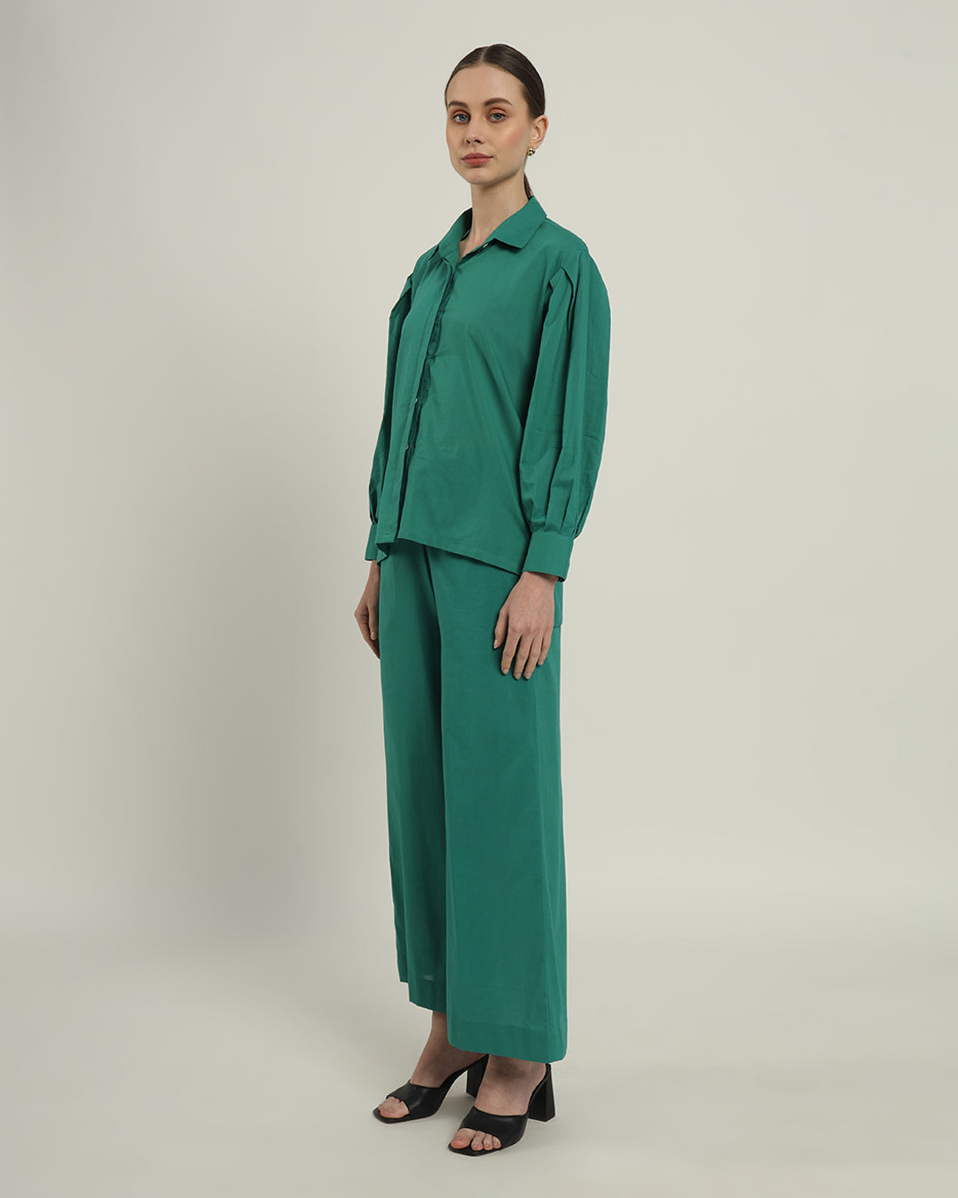 Green Gleam Flare & Flair Shirt Solid Co-ord set