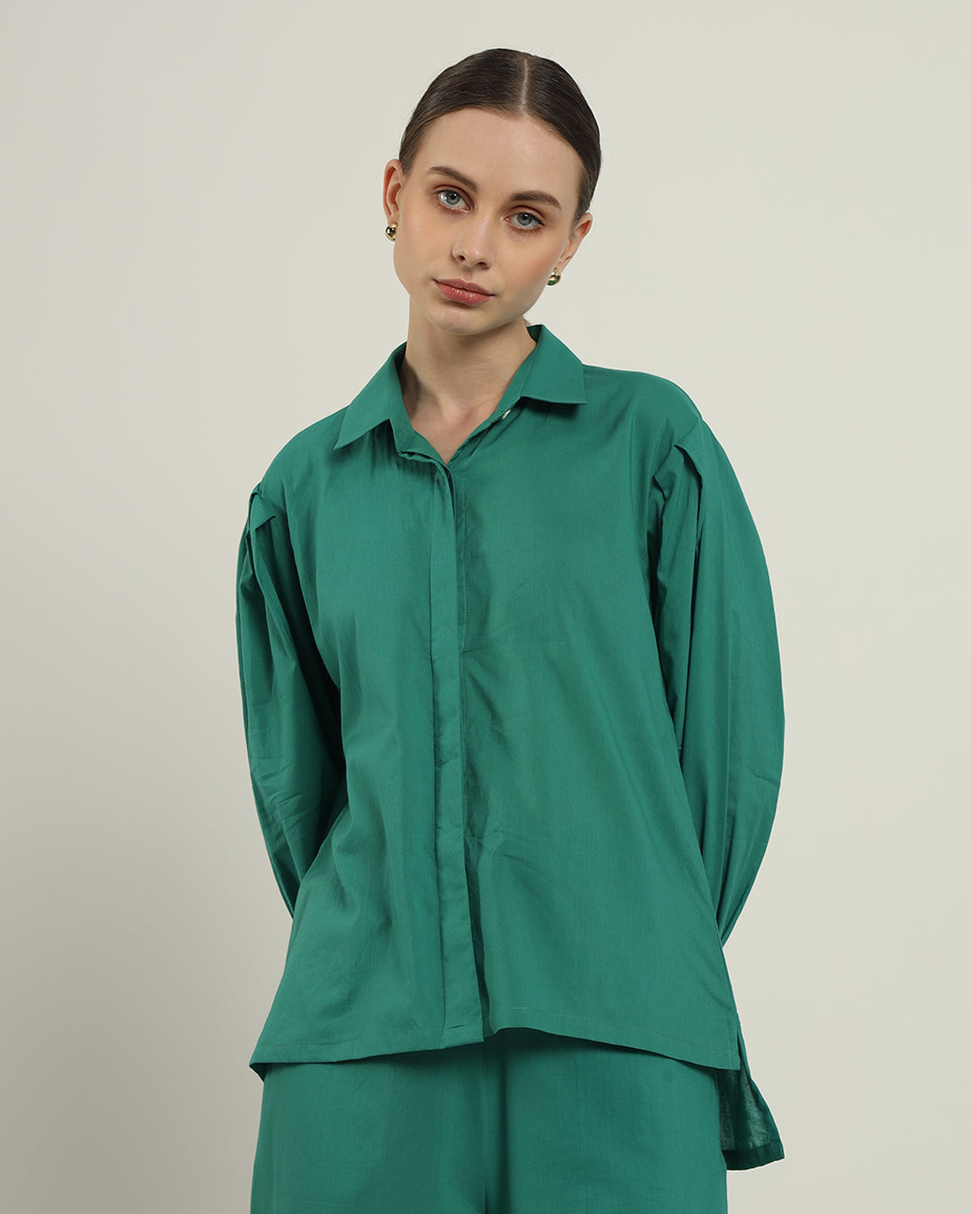 Green Gleam Flare & Flair Shirt Solid Co-ord set