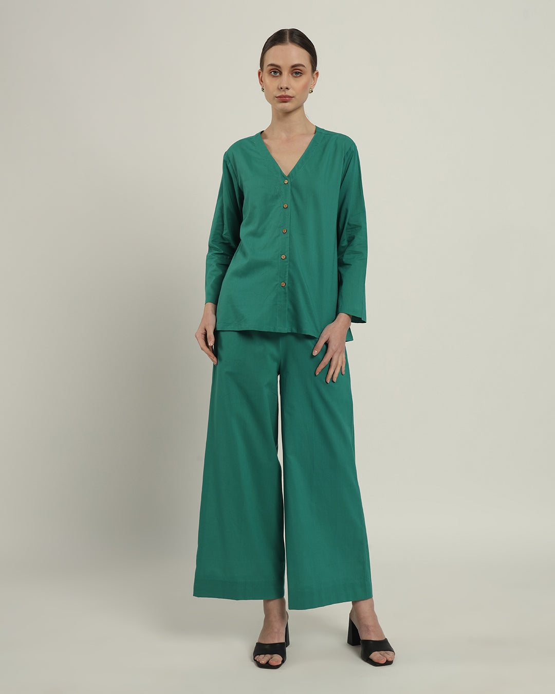 Green Gleam Classic Grace Shirt Solid Co-ord set