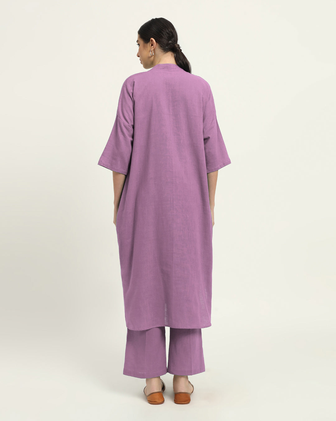 Combo: Iced Grey & Iris Pink Serene Sojourn V Neck Solid Kurta