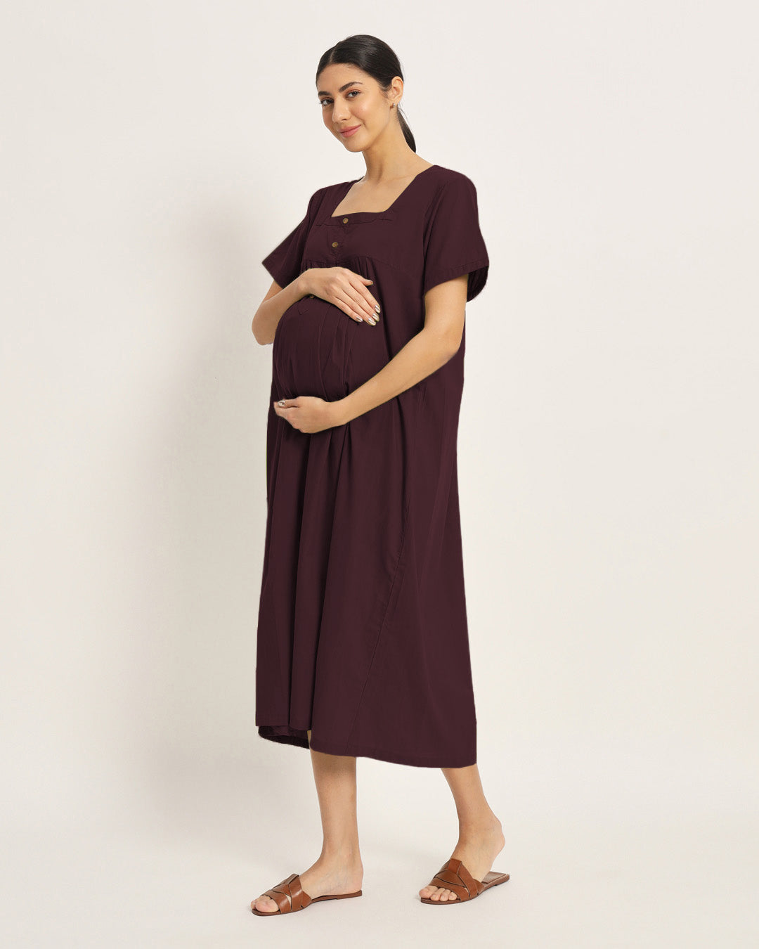 Combo: Plum Passion & Sage Green Bump Blessing Maternity & Nursing Dress - Set of 2