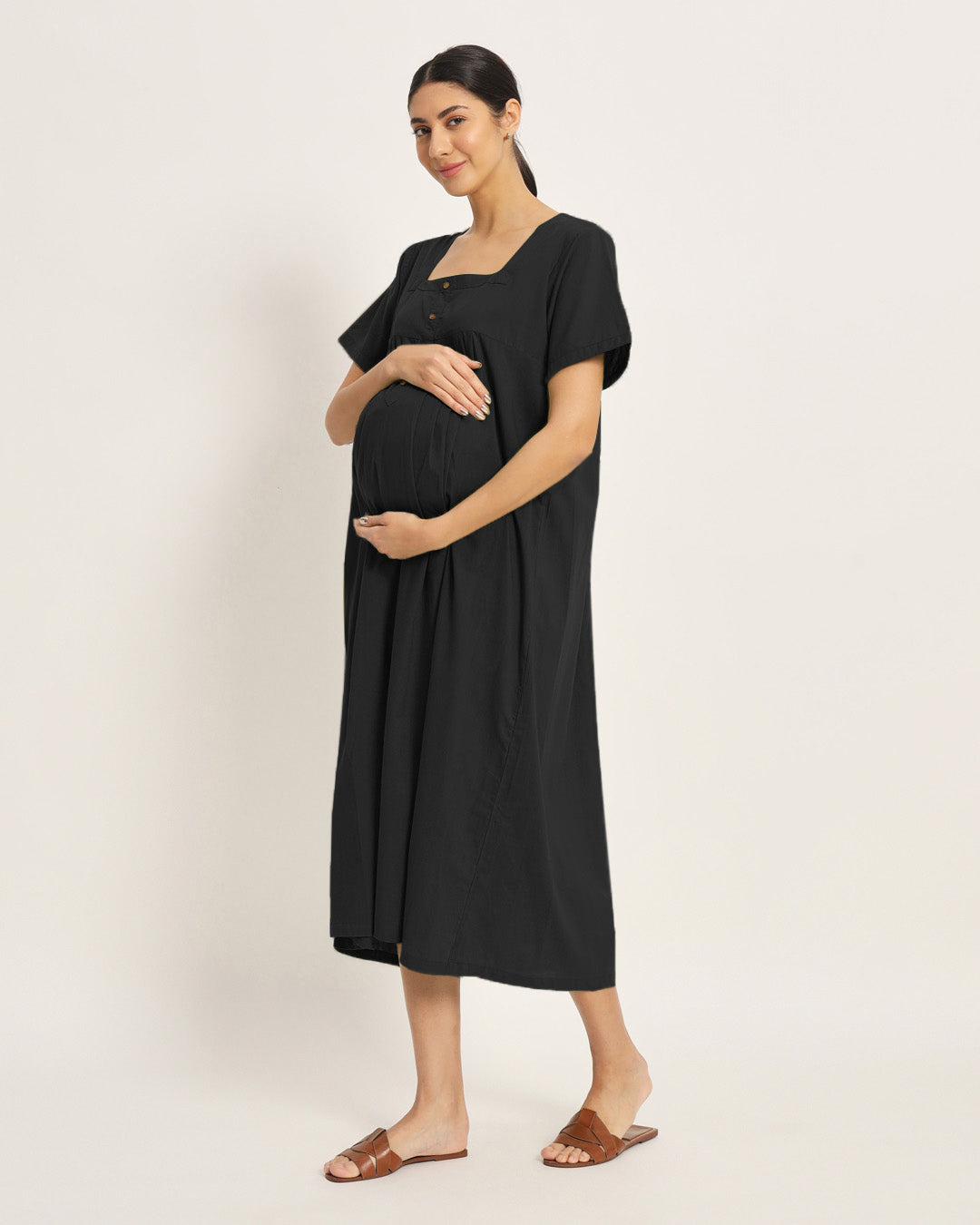 Combo: Black & Russet Red Bump Blessing Maternity & Nursing Dress - Set of 2
