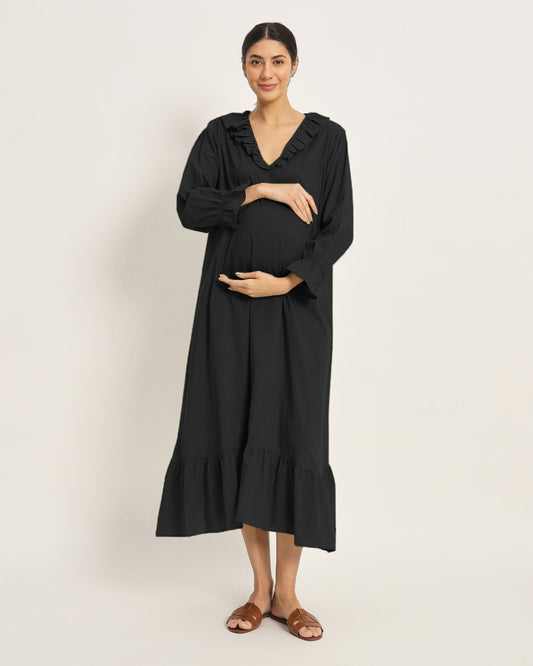 Classic Black Flow Mama Maternity & Nursing Dress