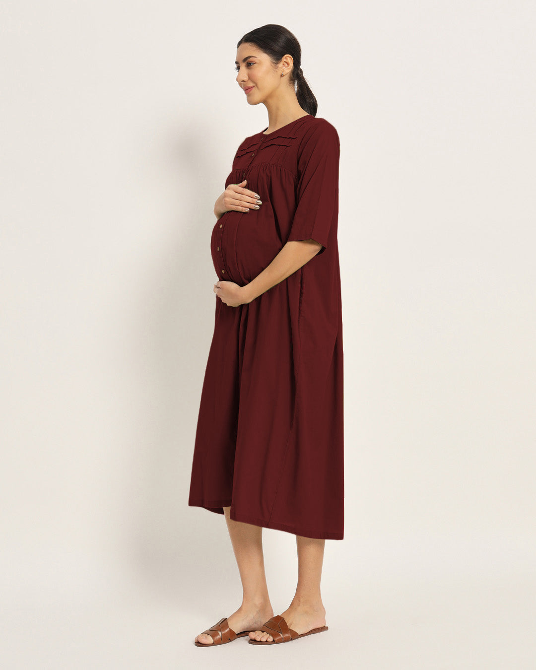 Combo: Russet Red & Sage Green Mommy-to-Be Marvel Maternity & Nursing Dress