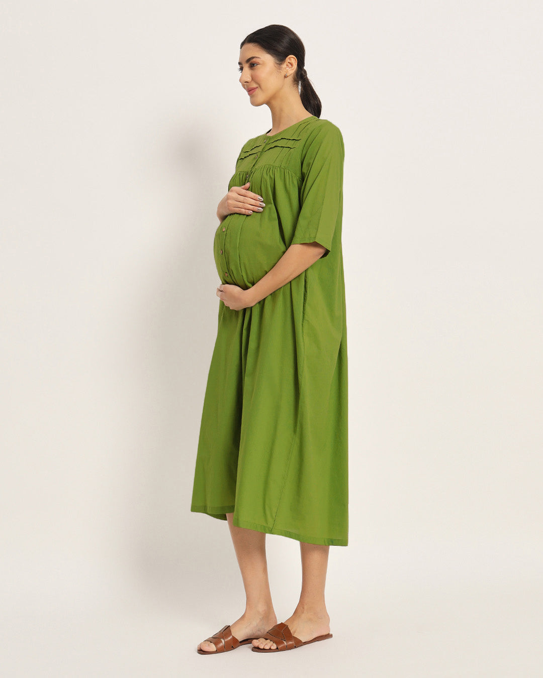 Combo: Iris Pink & Sage Green Mommy-to-Be Marvel Maternity & Nursing Dress