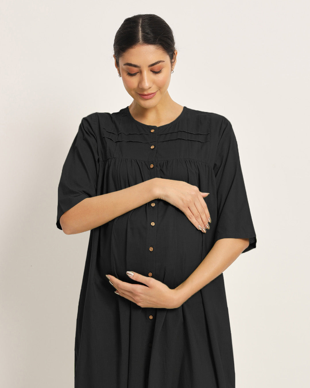 Classic Black Mommy-to-Be Marvel Maternity & Nursing Dress