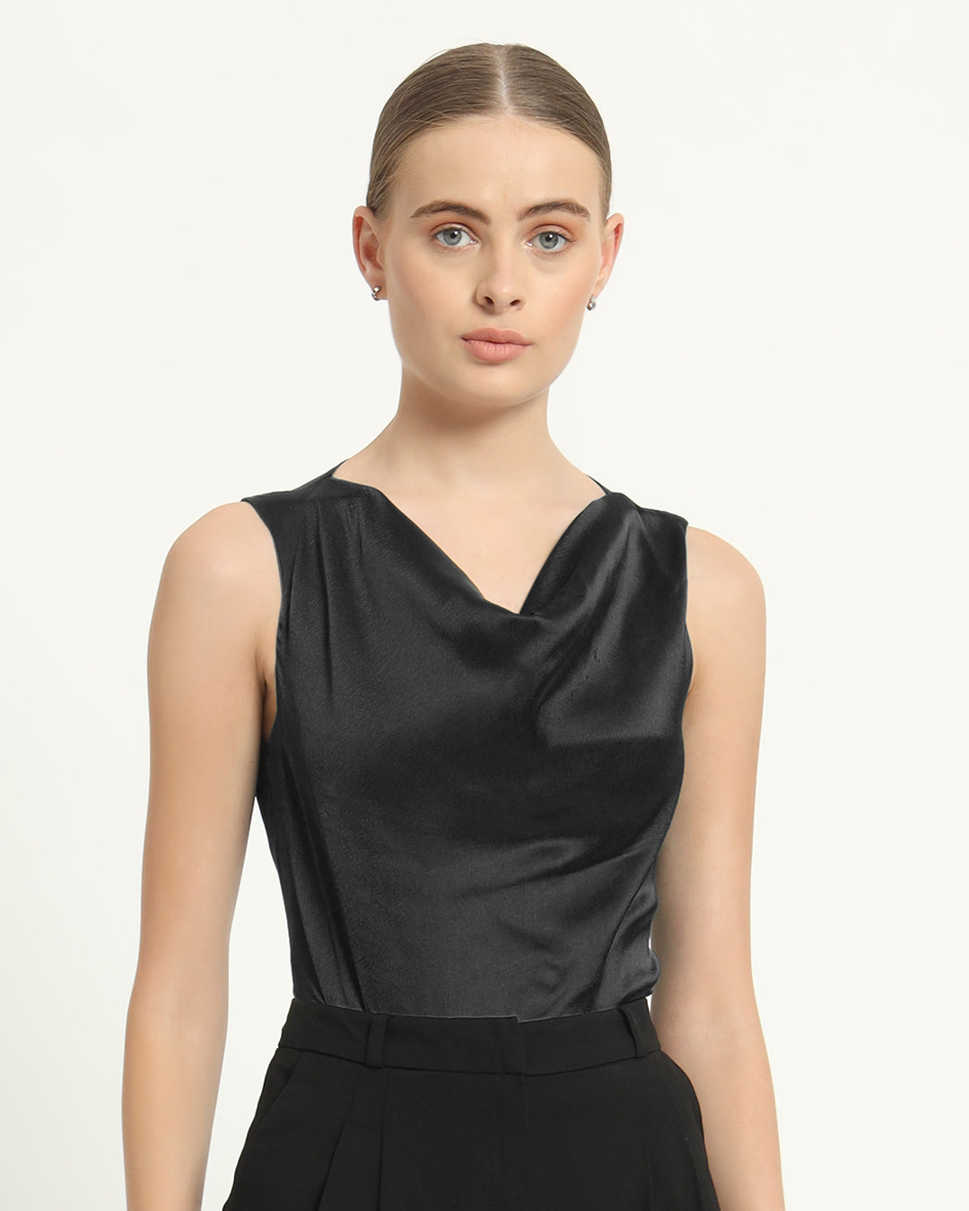 Satin Drapped Effect Black Top