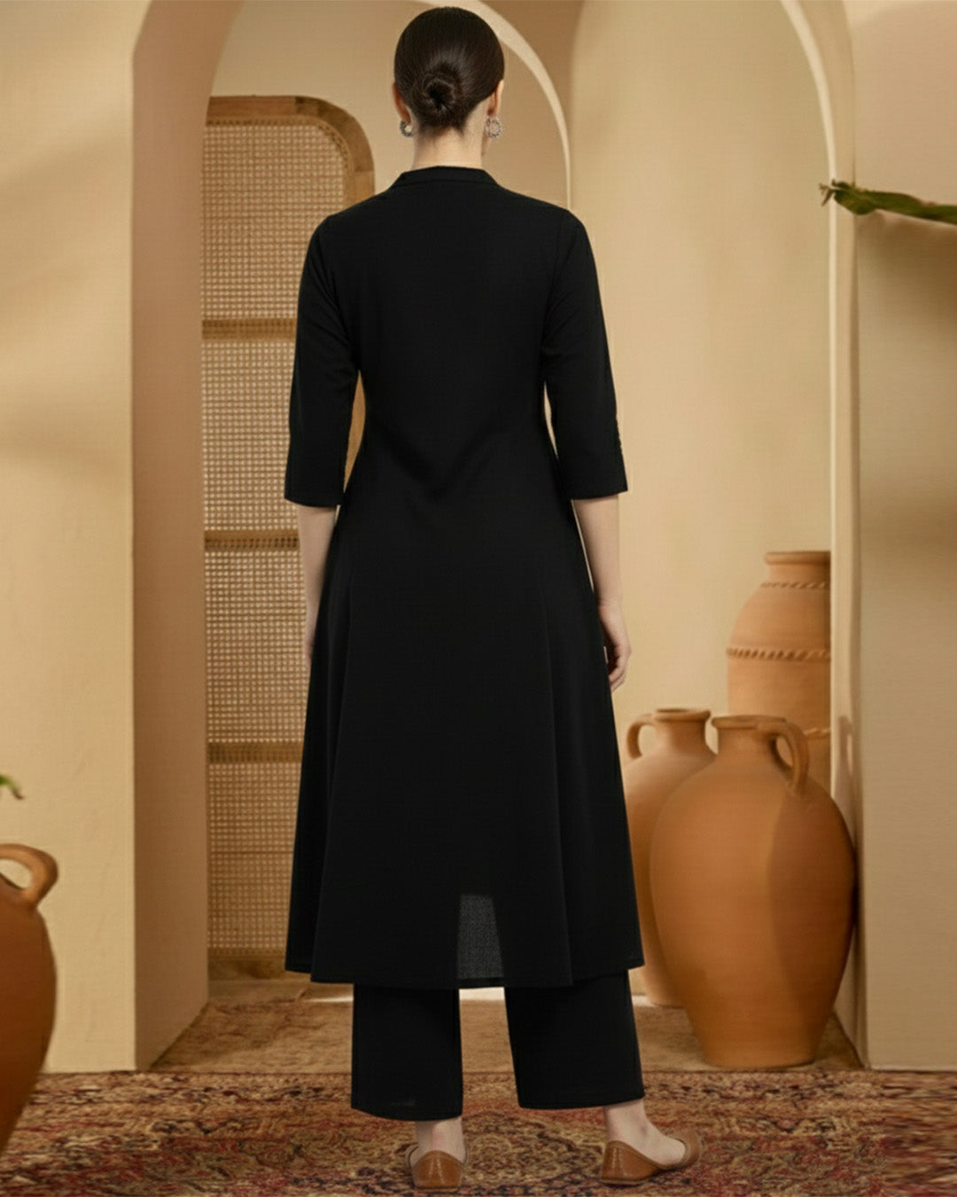 Black Rayon Button Bliss Co-ord Set