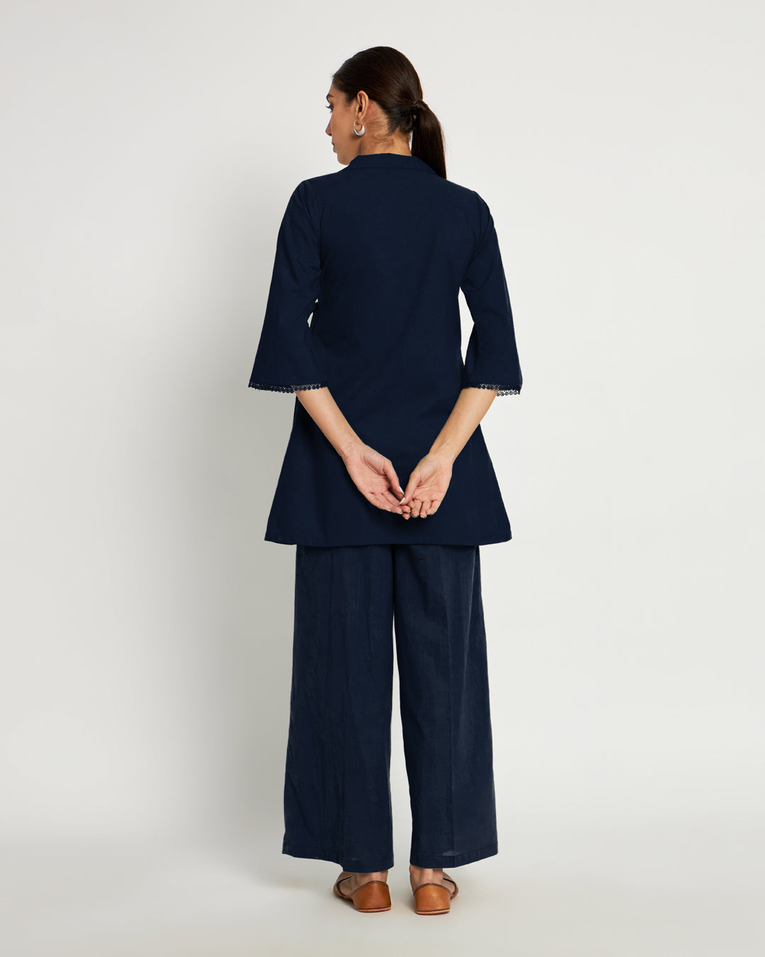Midnight Blue Collar Neck Angrakha Solid Co-ord Set