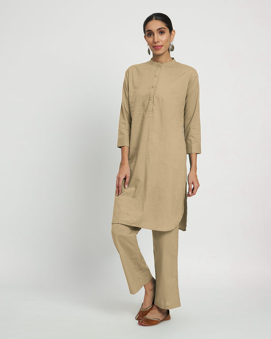 Day In Beige Modern Mandarin Collar Solid Kurta (Without Bottoms)