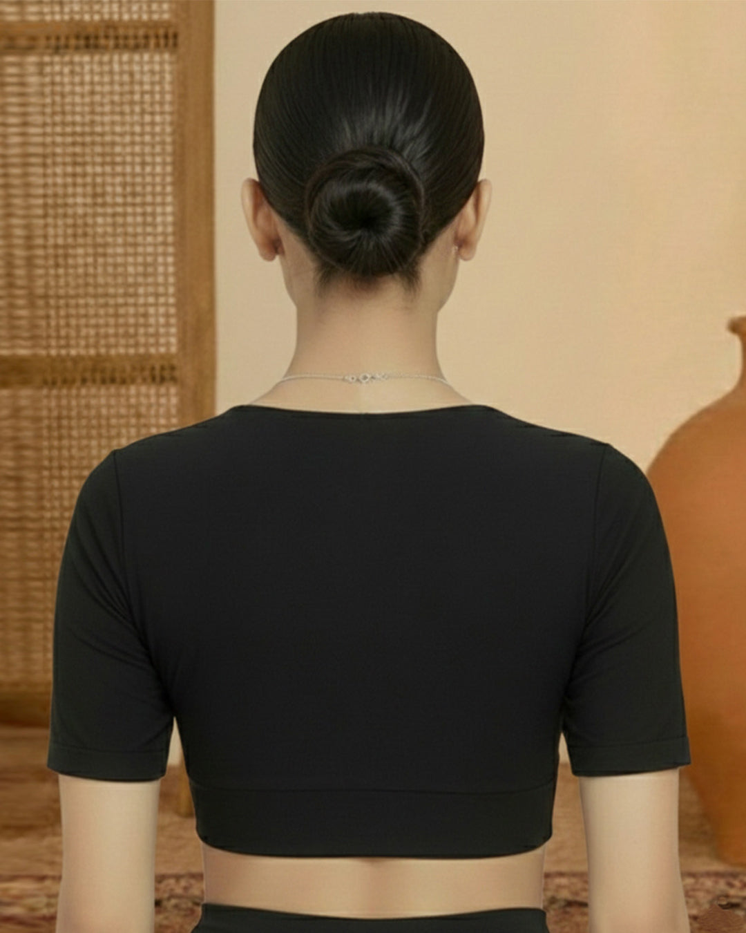 Black Rayon Deep V Blouse