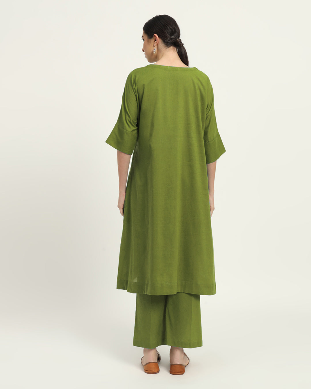 Sage Green Flare & Flow Boat Neck Solid Kurta (Without Bottoms)