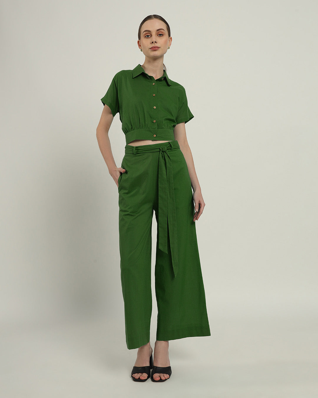 Emerald Chic Crop Solid Top (Without Bottoms)
