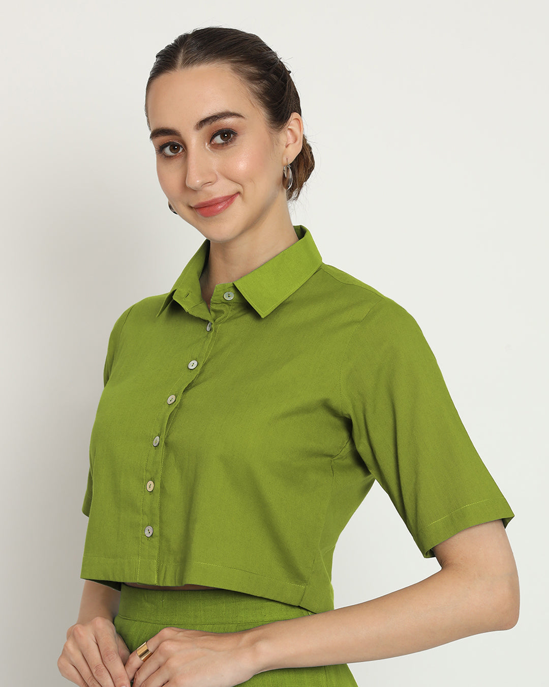 Sage Green Cropped Shirt Blouse