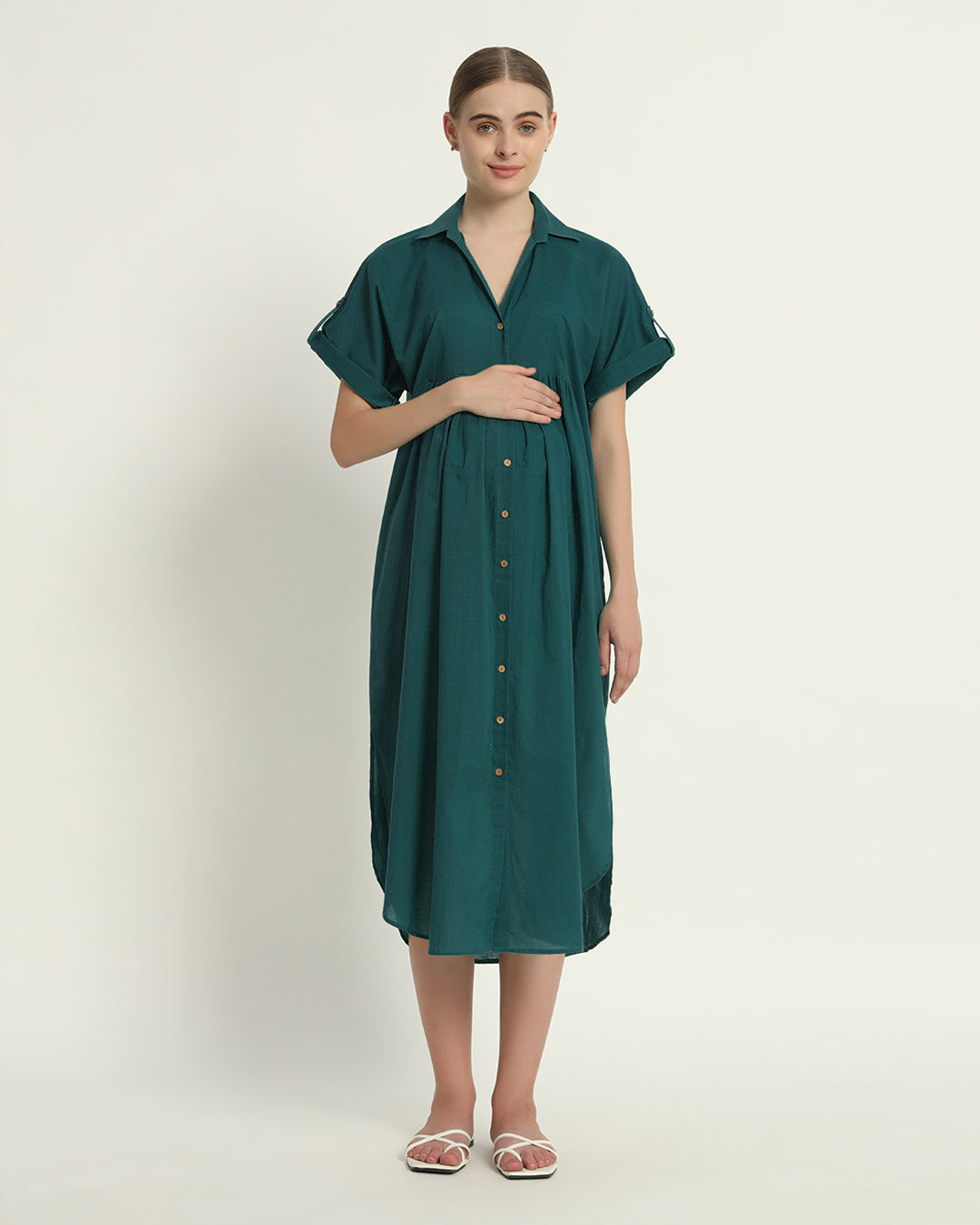 Deep Teal Sweet Embrace Maternity & Nursing Dress