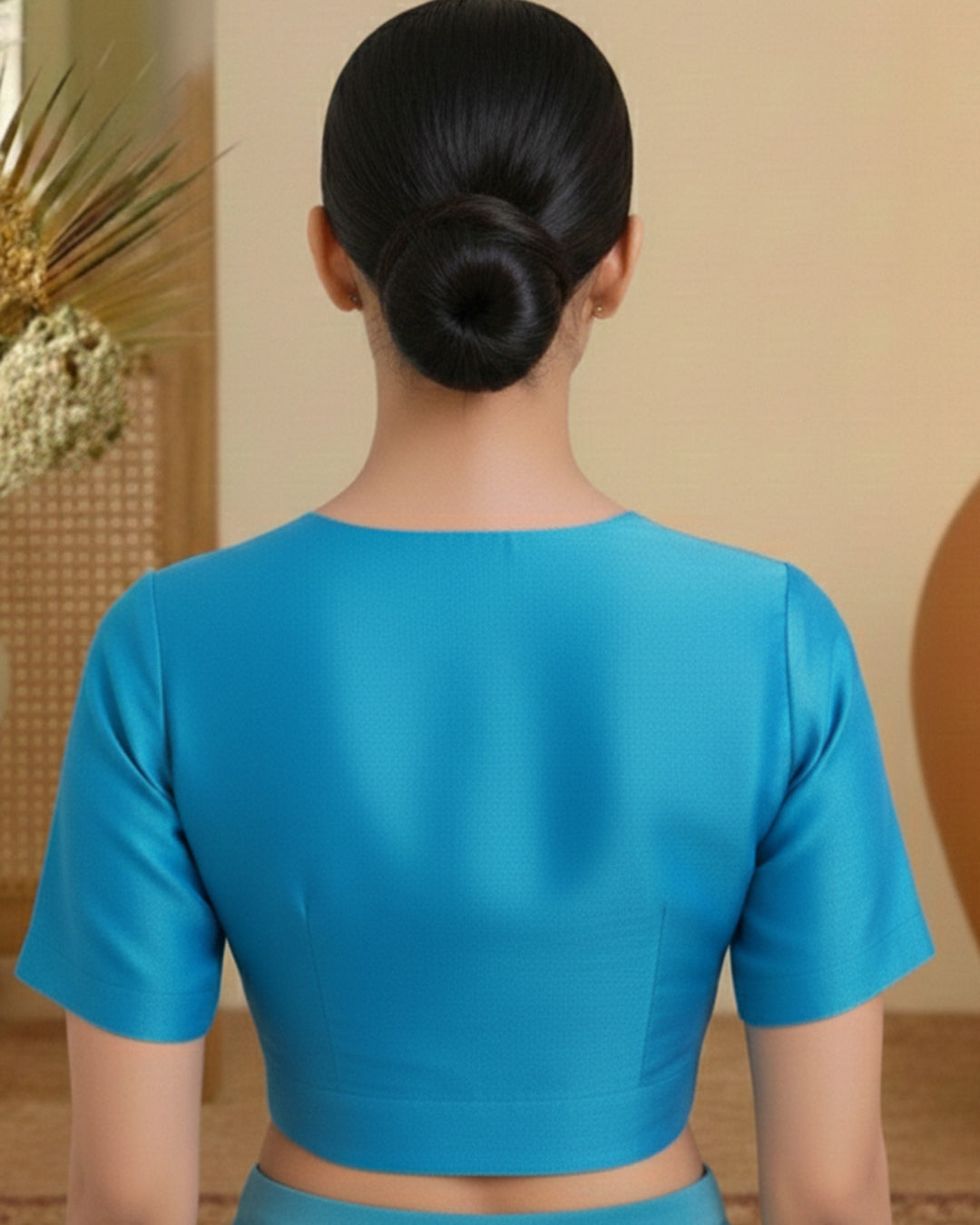 Silk Firozi Deep V Blouse