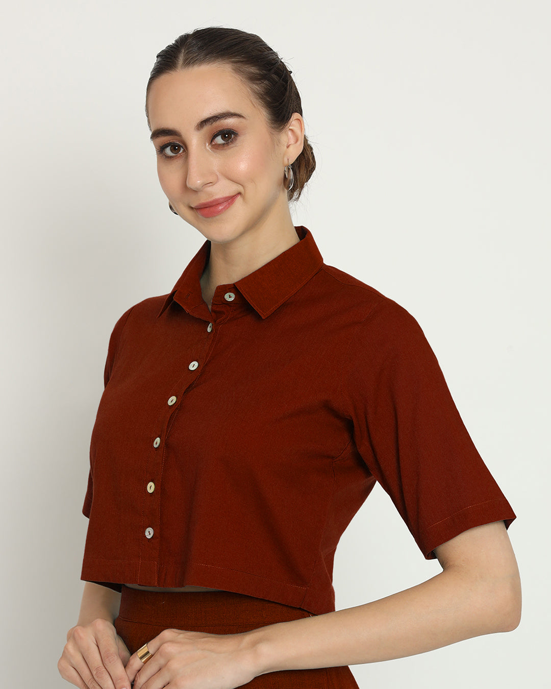 Russet Red Cropped Shirt Blouse