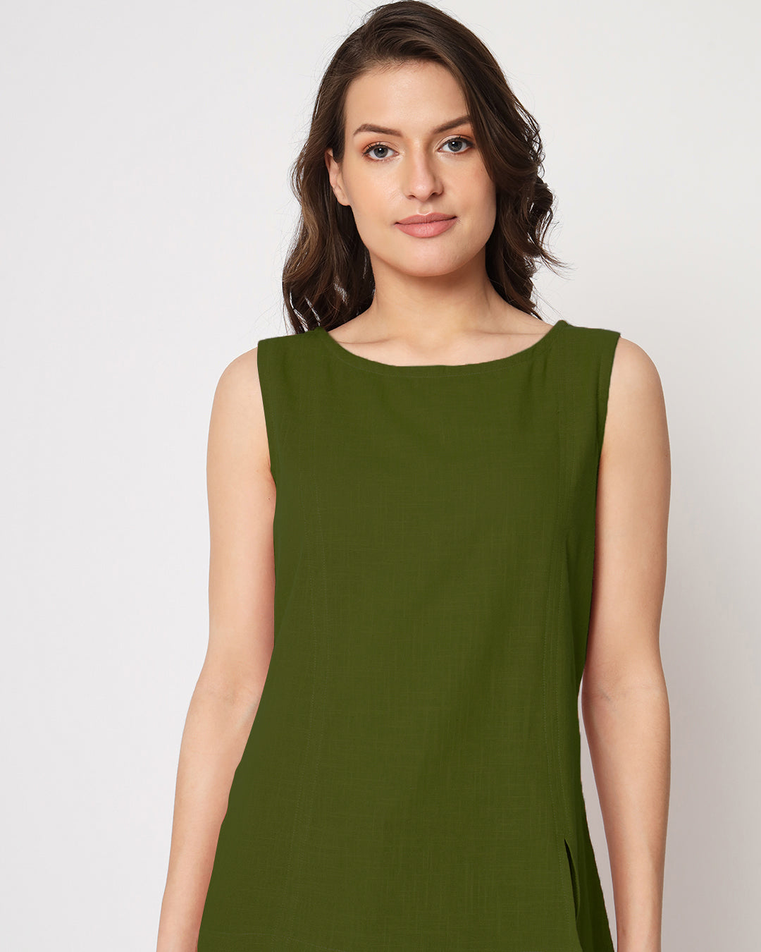 Greening Spring Sleeveless Short Length Solid Top (Without Bottoms)