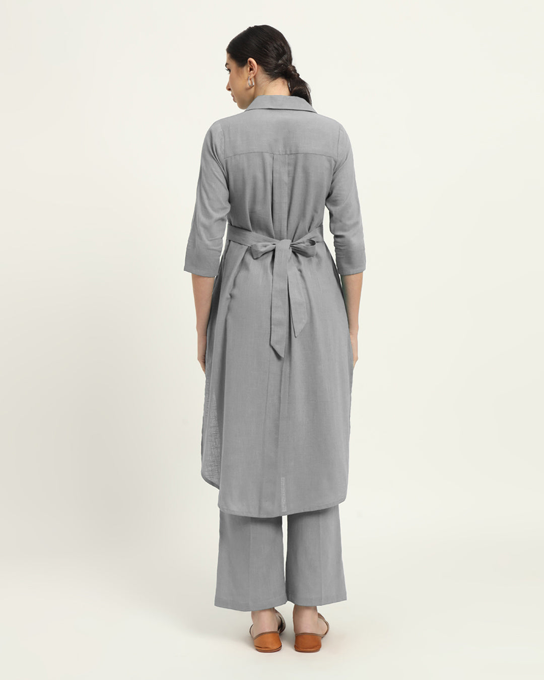 Iced Grey Bellisimo Belted Solid Kurta (Without Bottoms)