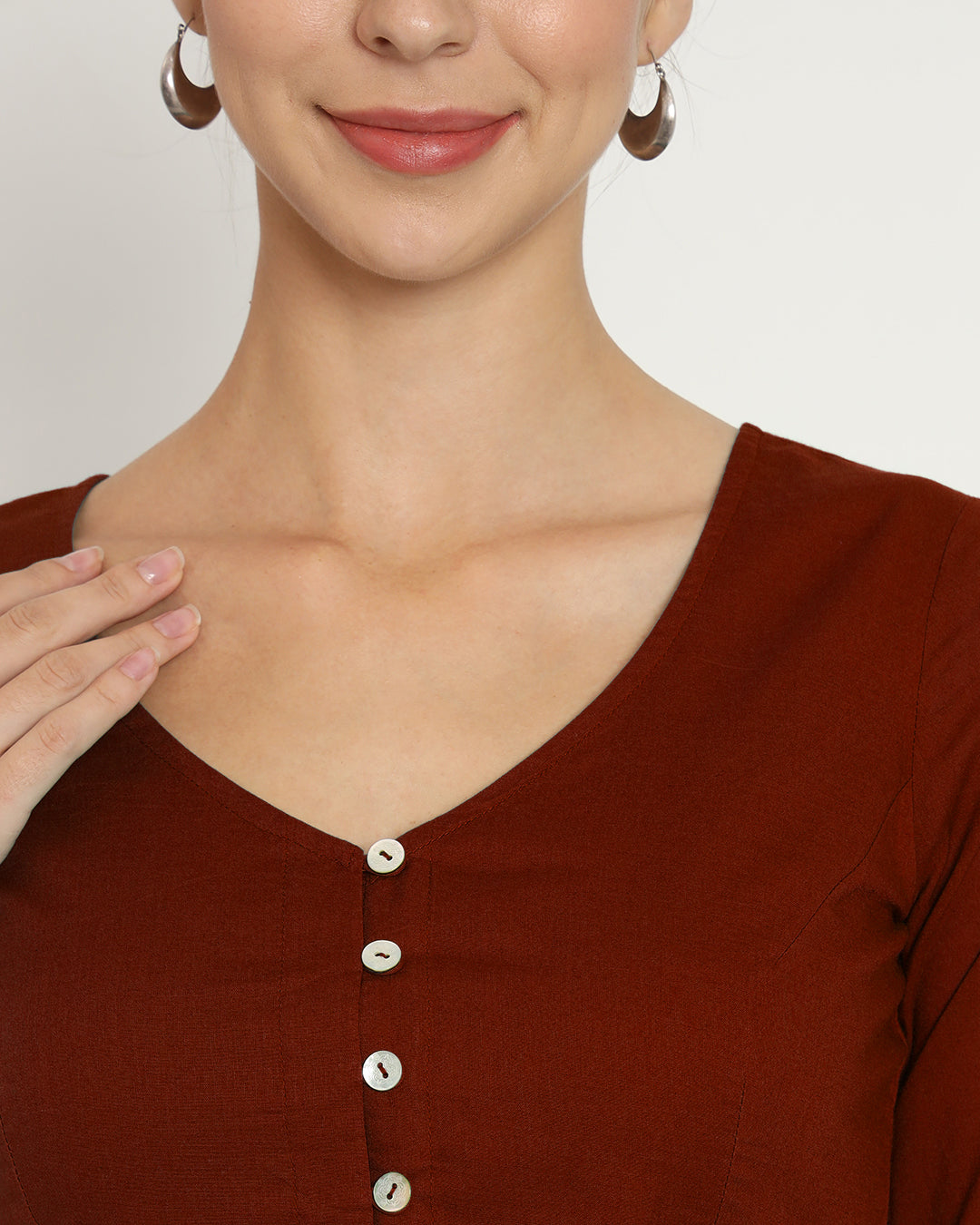Russet Red Sensuous Slope Neck Blouse