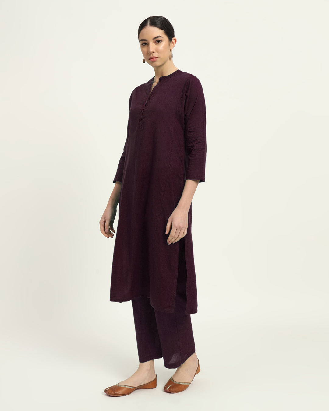 Plum Passion Everyday Bliss Notch Neck Solid Kurta (Without Bottoms)