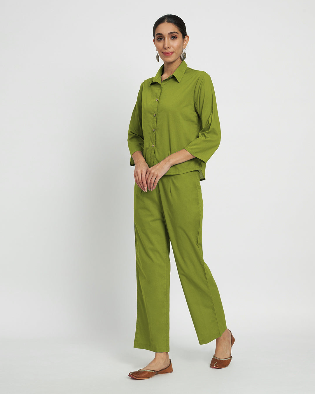 Sage Green Classic Collar Solid Co-ord Set