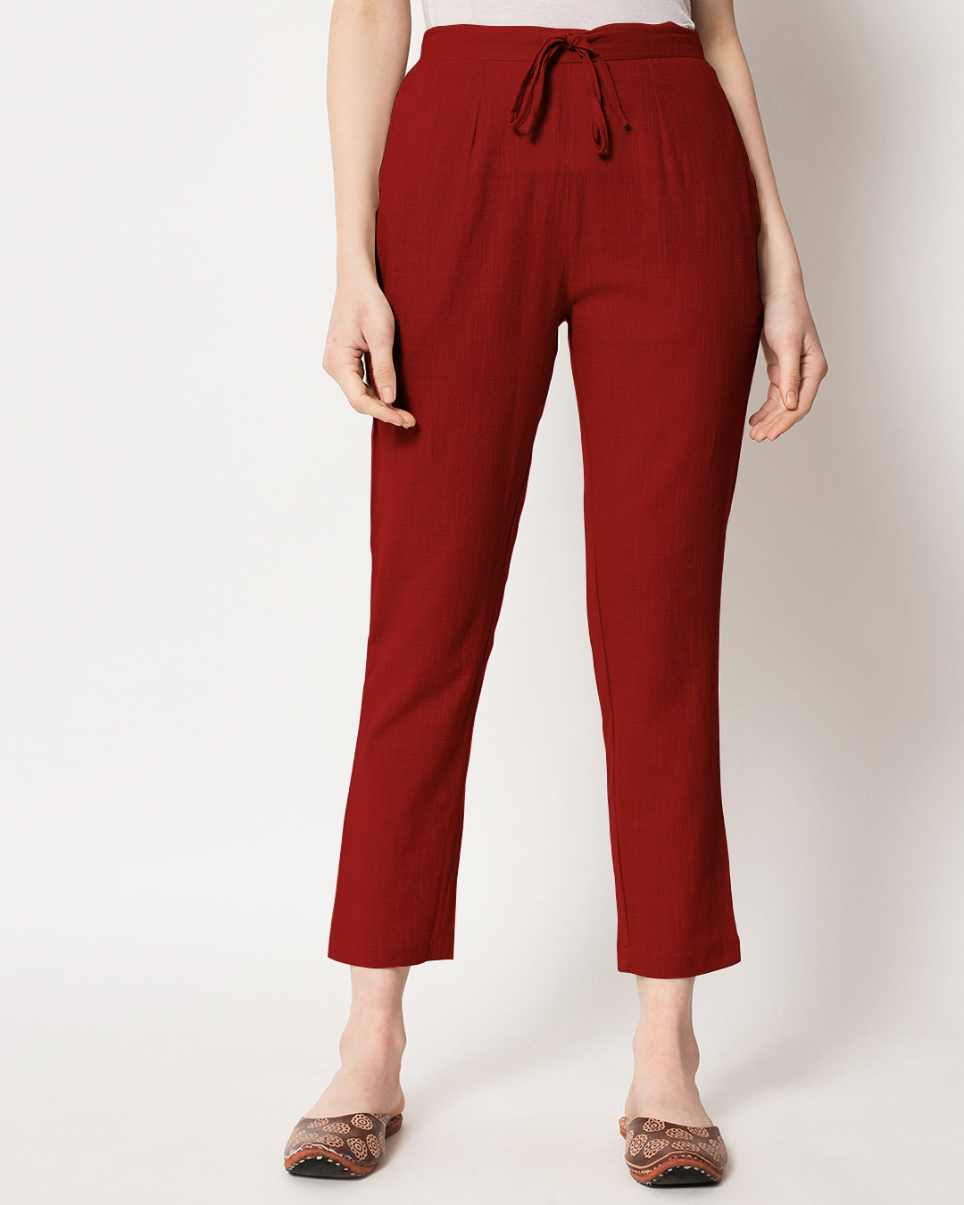 Combo: White & Classic Red Cigarette Pants- Set of 2