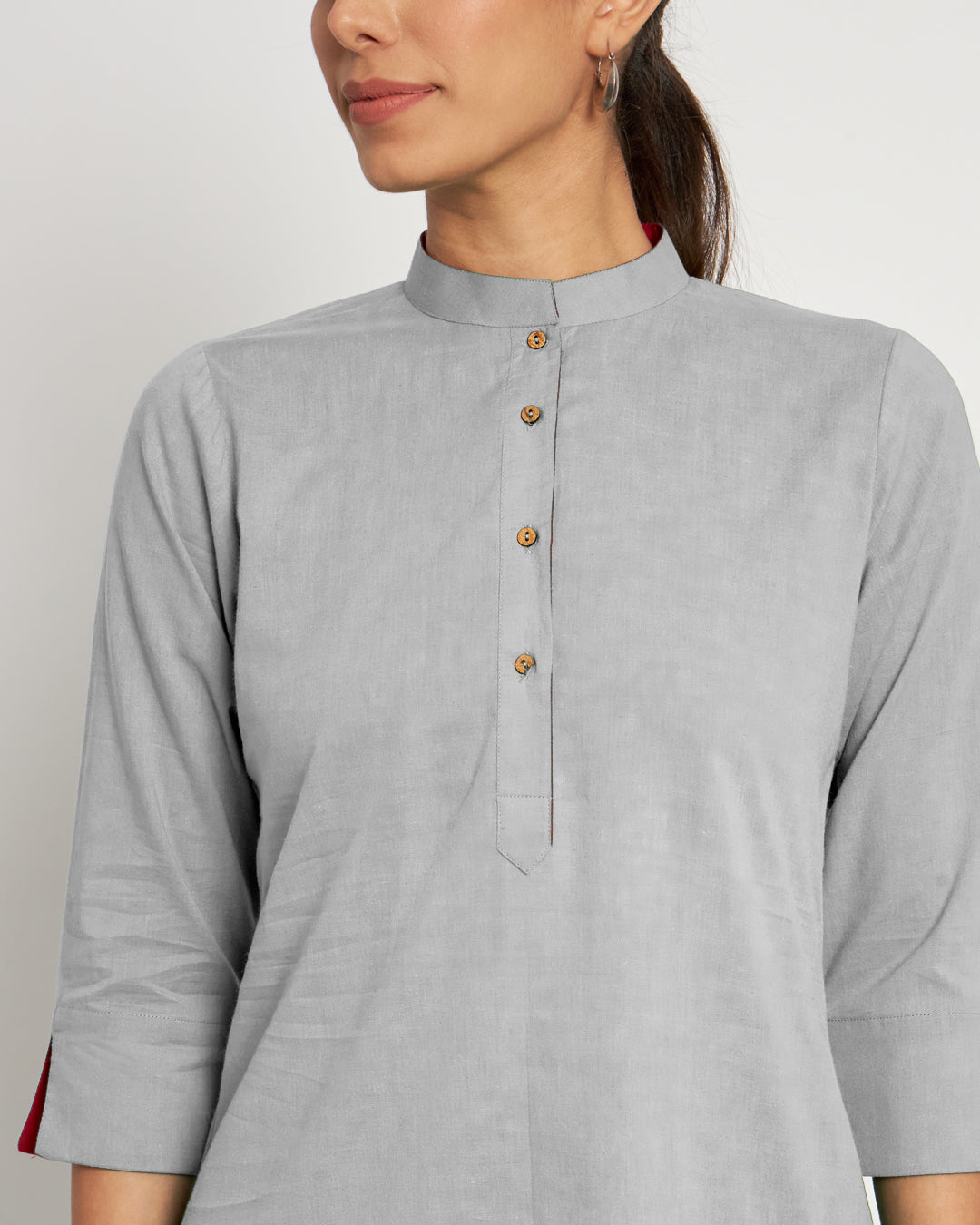 Iced Grey Band Collar Neck Solid Kurta (Without Bottoms)