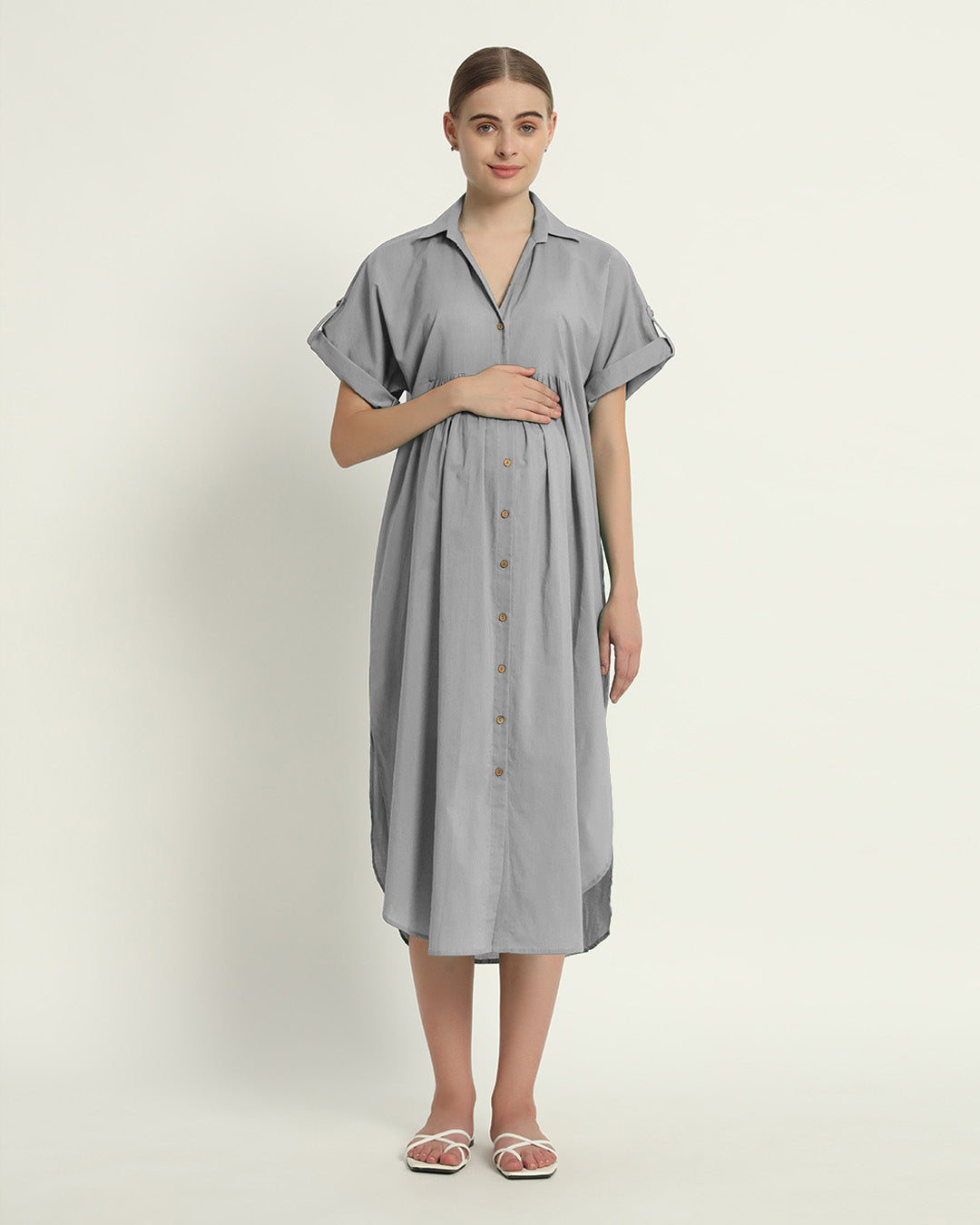 Iced Grey Sweet Embrace Maternity & Nursing Dress