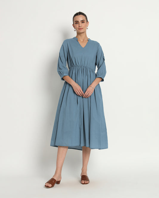 Blue Dawn Gathered V-Neck Stretch Dress