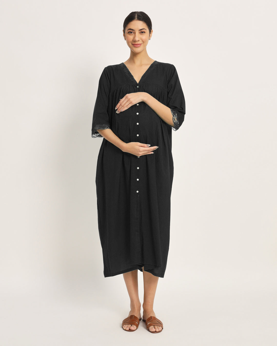 Classic Black Stylish Preggo Maternity & Nursing Dress