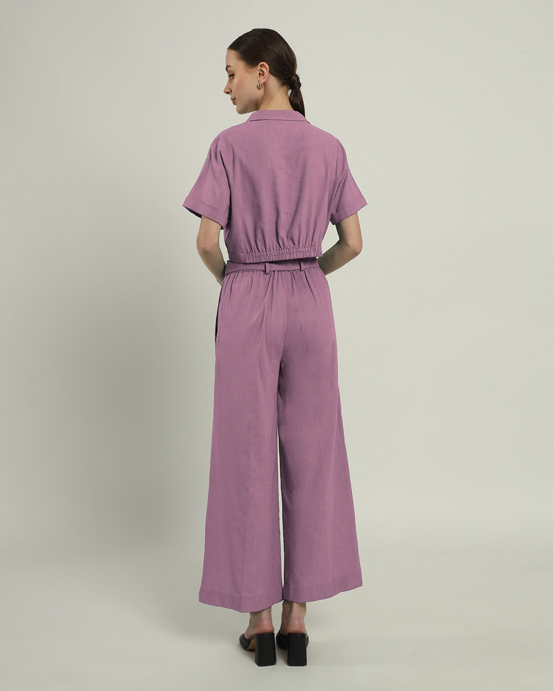 Purple Swirl Lapel Collar Solid Co-ord Set