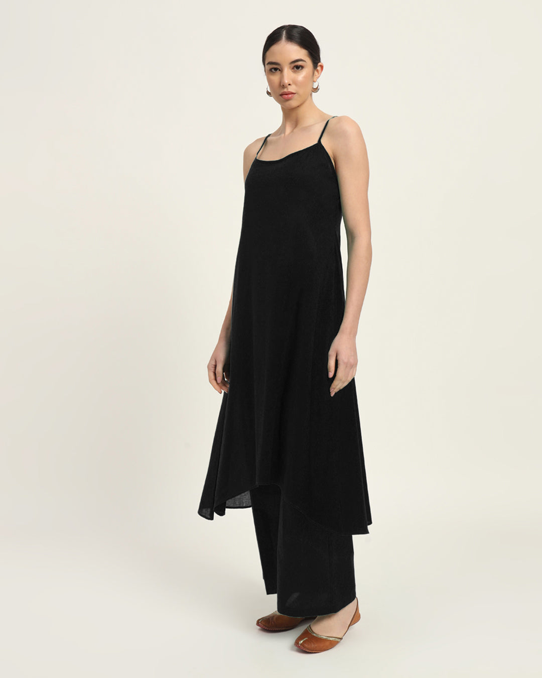 Classic Black Spaghetti Strands Kurta (Without Bottoms)