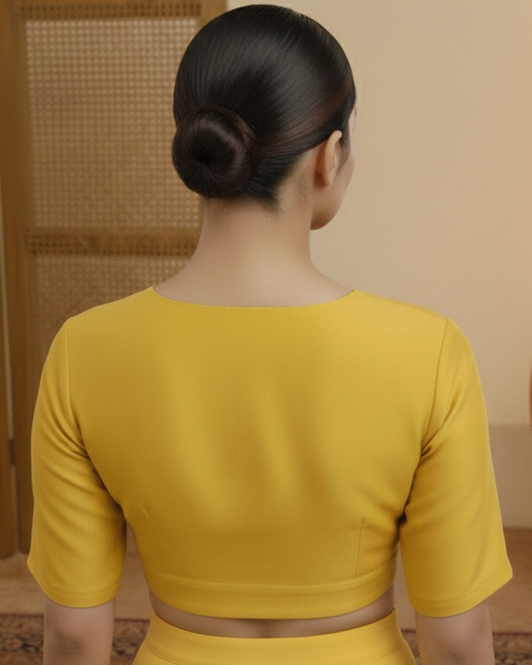 Silk Yellow Deep V Blouse