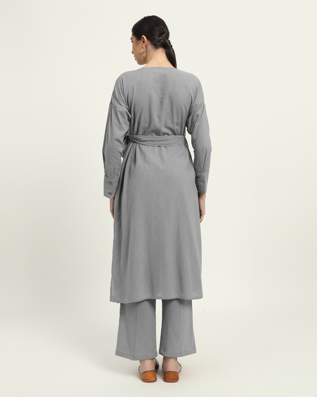 Iced Grey Ribbon Wrap Solid Kurta (Without Bottoms)