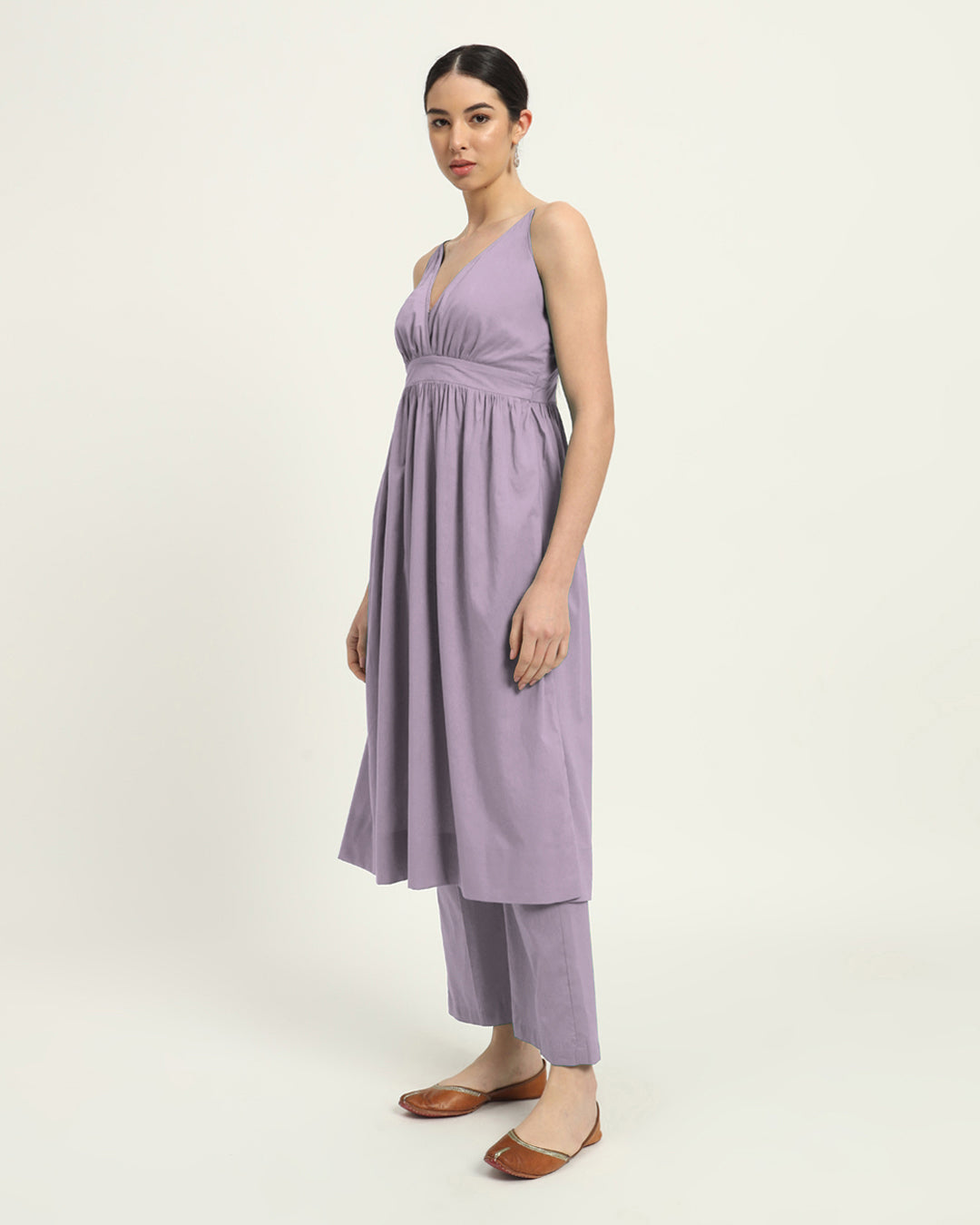 Lilac Vogue Spaghetti Gathered Solid Co-ord Set