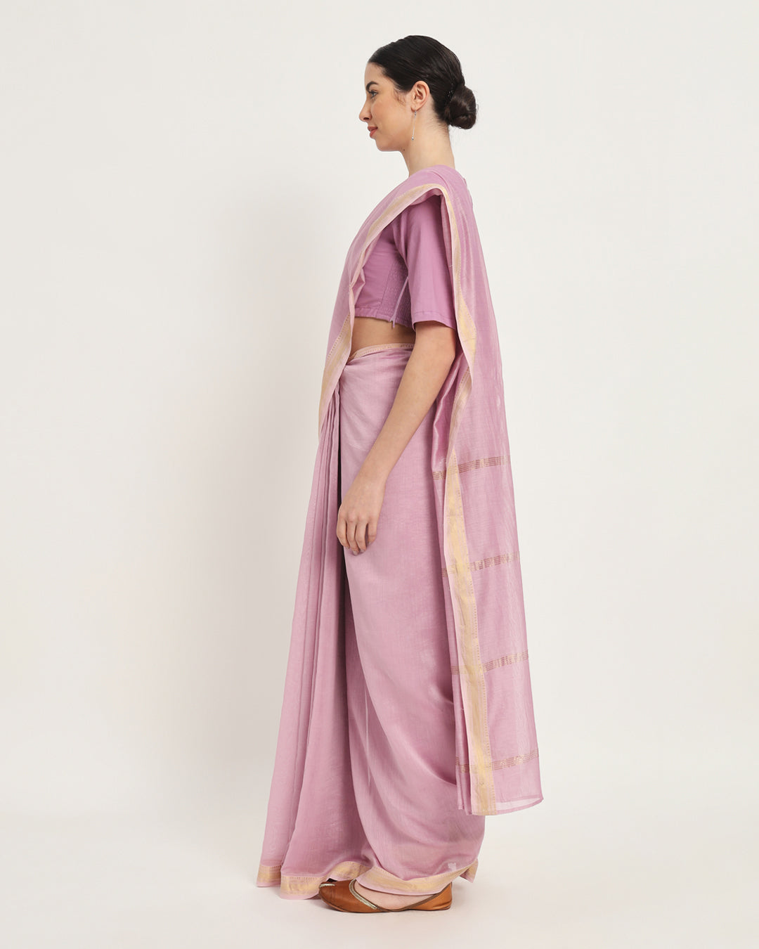 Ethereal Pink - Whispers of Majesty Golden Woven Chanderi Silk Saree