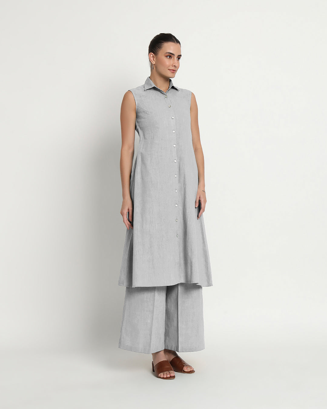 Iced Grey Artful A-Line Solid Co-ord Set