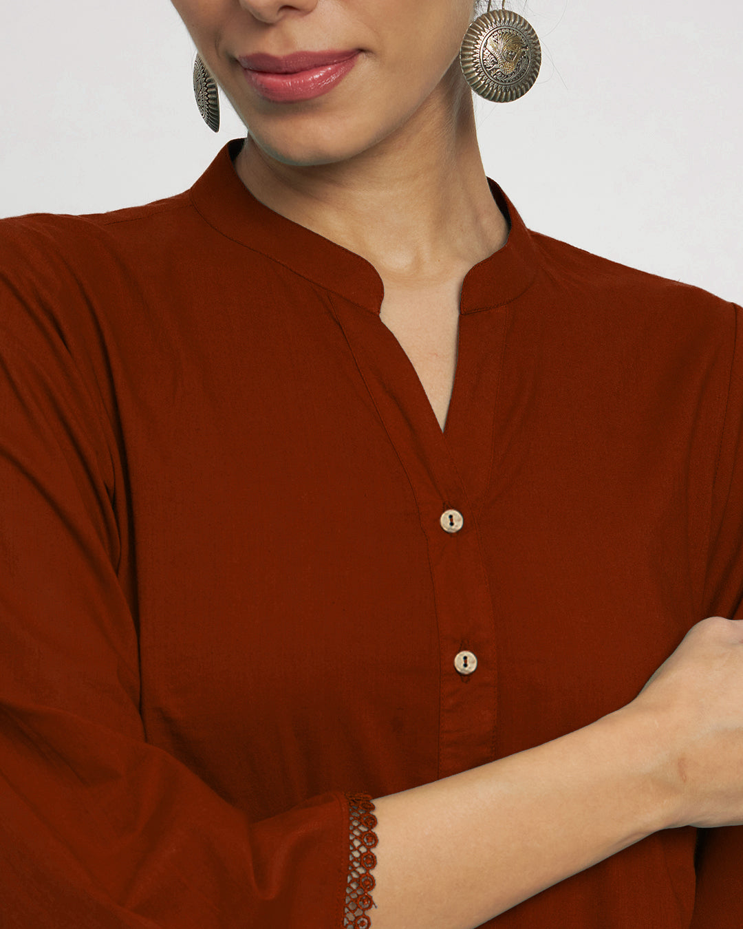 Russet Red Flared Solid Kurta (Without Bottoms)
