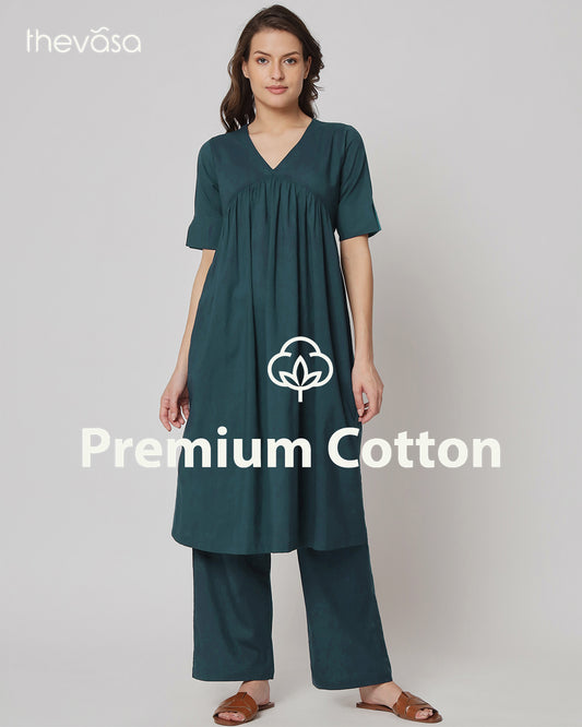 Deep Teal Gathered Solid Co-ord Set