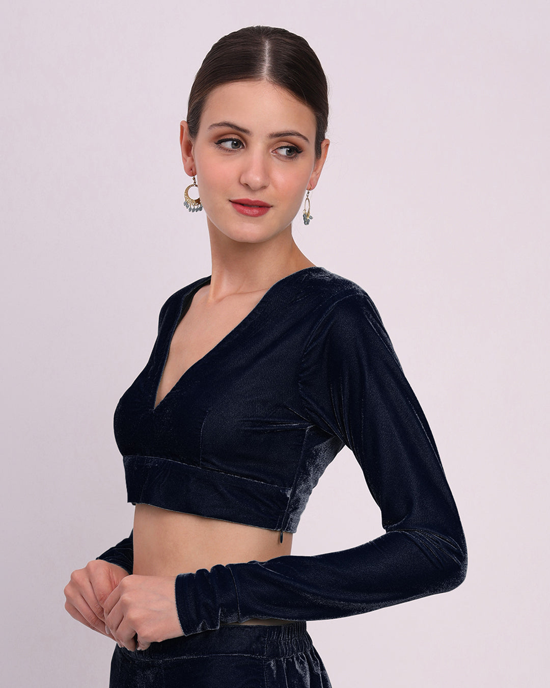 Midnight Blue Allure Deep V Velvet Blouse