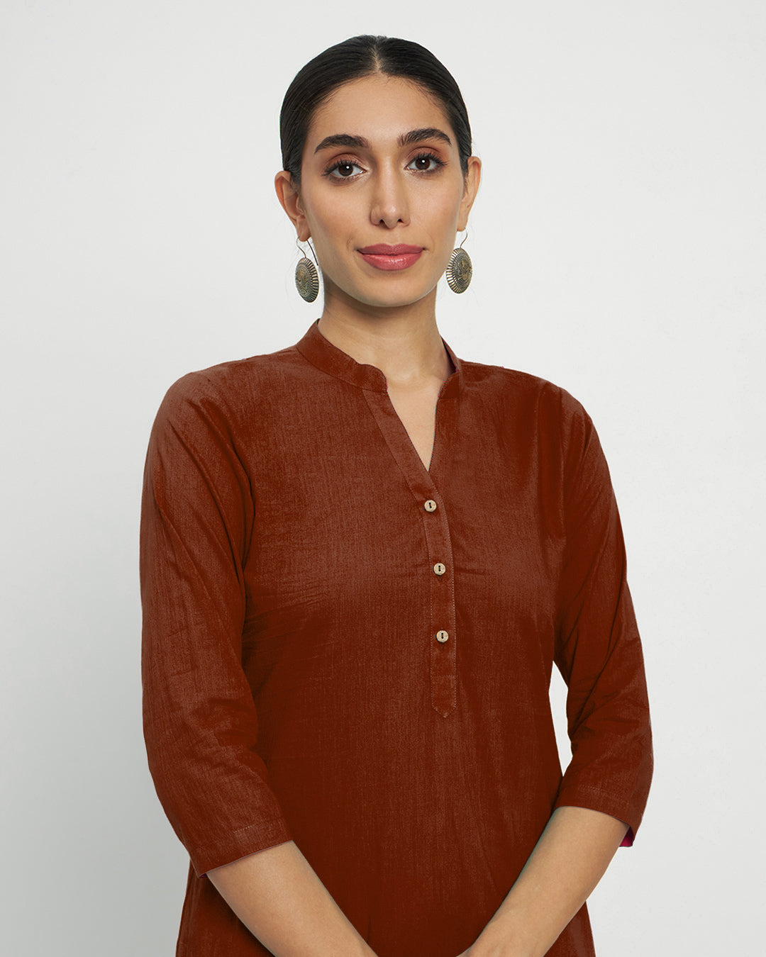 Russet Red Flattering High-Low Kurta (Without Bottoms)