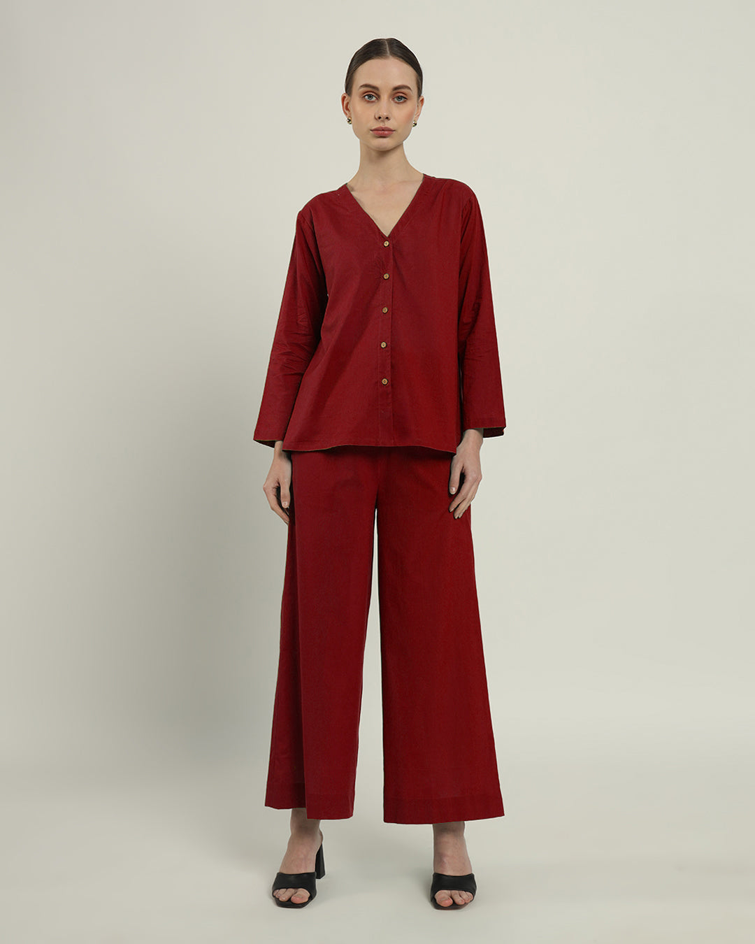 Russet Red Classic Grace Shirt Solid Co-ord set