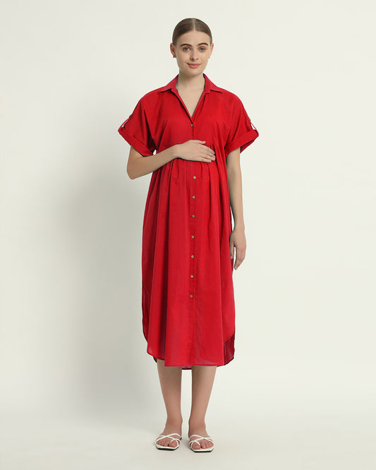 Classic Red Sweet Embrace Maternity & Nursing Dress